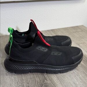 Timberland Black Slip-On Knit Loafers with Red and Green Pull Tabs
